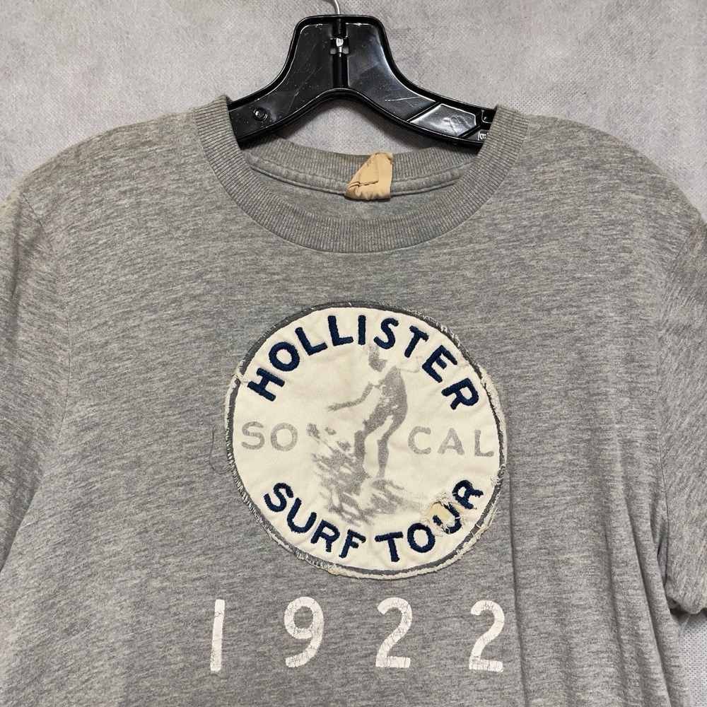 VTG Hollister Shirt Men L Gray Single Stitch Surf Tour‎ So Cal Y2K Tee Applique